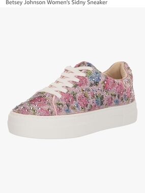 NIB Betsey Johnson Pink Crystal Floral Platform Sneaker